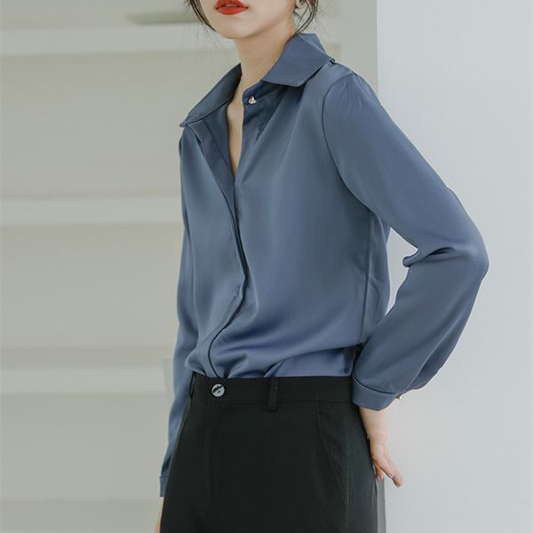 

ol elegant commuter career shirt femme autumn fashion blouses long sleeve lapel loose women clothing blusas 210421, White