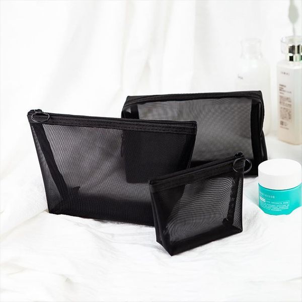 

3 sizes black transparent cosmetic bag fashion women zipper make up organizer bags toiletry beauty wash kit travel pouch