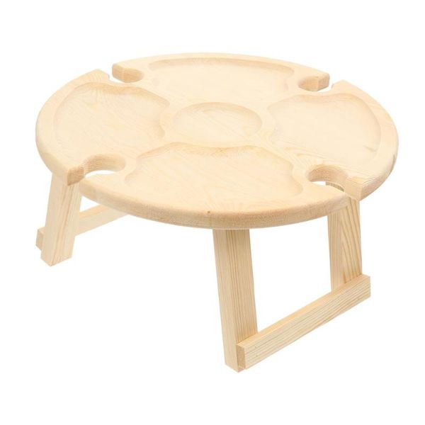 

dishes & plates 1pc portable round table wood storage serving desk (khaki)