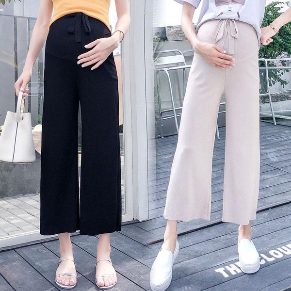 

maternity bottoms pregnant women pants spring and summer 9 minutes wide leg straight tube loose belly, White