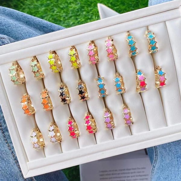 

hoop & huggie 2021 arrival gold color plated enamel star earring colorful small wholesale for women, Golden;silver