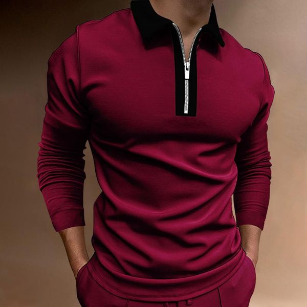 

men's polos autumn men shirt 100% cotton solid color slim fit casual for mens 2021 fashion streetwear male clothing red, White;black