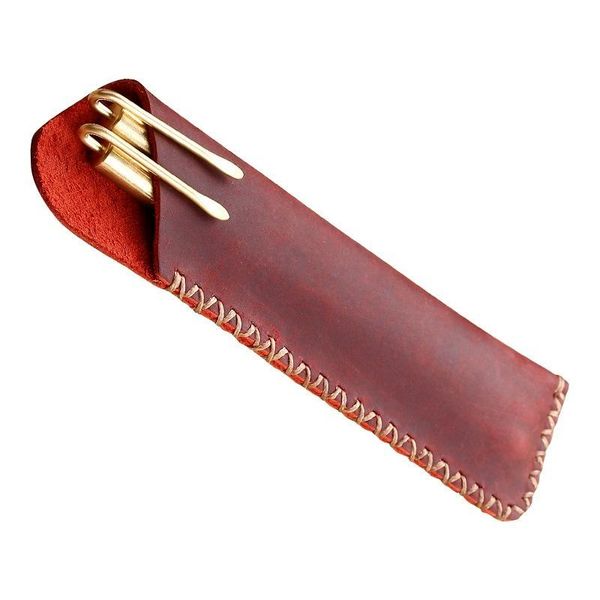 

retro pencil case hand-stitched leather bag fountain pen signing protective can hold 2 pens bags