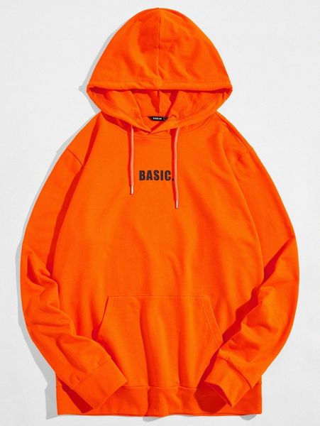 

men neon orange letter graphic drawstring hoodie k6ex#, Black