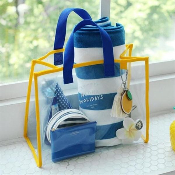 

clear pvc tote bag transparent waterproof handbag simple travel beach reusable shopping jelly shoulder duffel bags