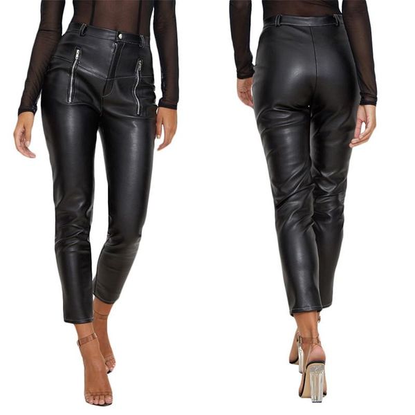 

women's pants & capris women pu leather long pant black color zipper slim pencil female trousers for, Black;white