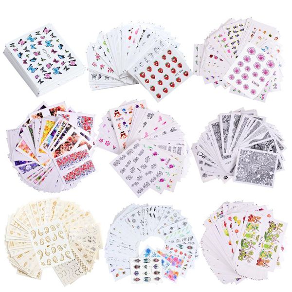 

stickers & decals 18/30/40 sheets/sets nail water sticker flower flamingo beauty slider bloom colorful plant pattern 3d butterfly manicure, Black