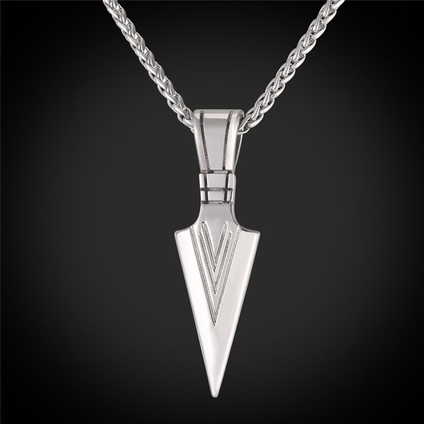 

men rock hip hop jewelry stainless steel cool spear point arrowhead pendant necklace, Silver