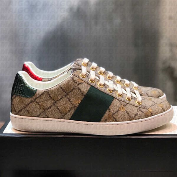 

50%off casual dress shoes men women luxury sneaker cow leather bee pattern red bottom tiger red green stripes sports white designer trainers, Black