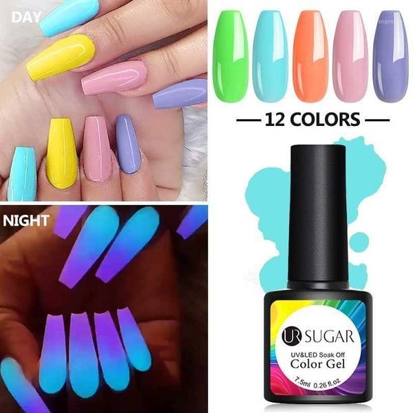 

sugar luminous color gel jelly nail soak off 7.5ml finger glow in dark uv fluorescent varnish diy for art1, Red;pink