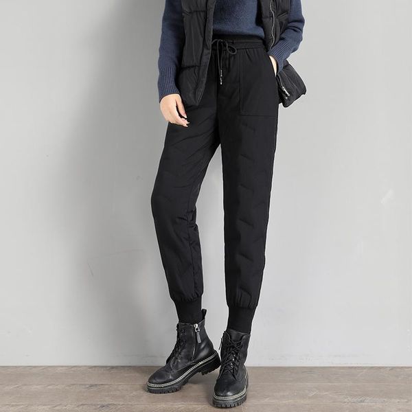 

women's pants & capris real s down fashion high waist plus velvet thick cotton trousers loose casual harem winter warm, Black;white