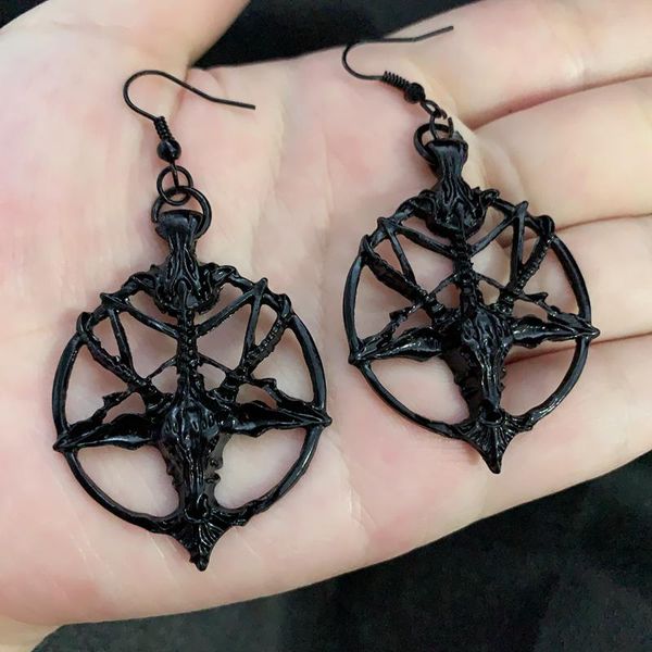

stud fashion glamour retro women's pentagram pan god skull goat head pendant earrings gothic witch jewelry, Golden;silver