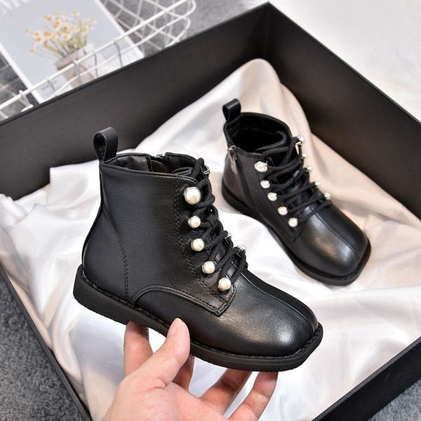 

pearl children' boots fall british short beading fashion square toe girls, Black;grey