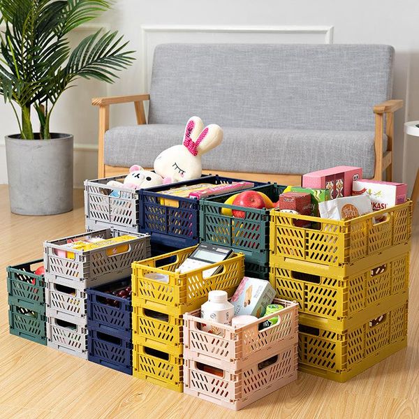 

crate folding plastic storage box collapsible foldable baskets cosmetics toy stackable case