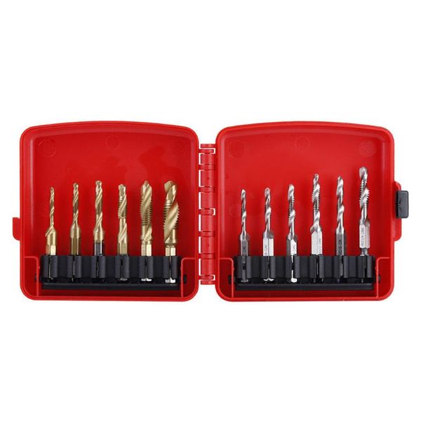 

hand tools 12pcs spiral hex shank drill bits -m10 hss lathe thread tap set home metric inch rustproof tool multifunctional screw