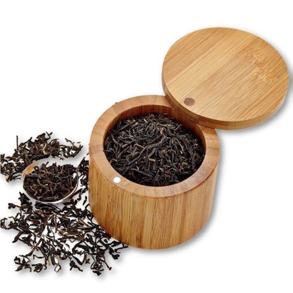 

storage bottles & jars kitchen supplies environmentally friendly non-toxic round bamboo seasoning box rotating cover salt shaker