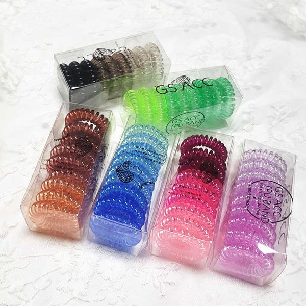 

9 pcs/box telephone wire elastic band rope transparent rubber bands scrunchies ponytail holder gum for women girls hair tie, Pink