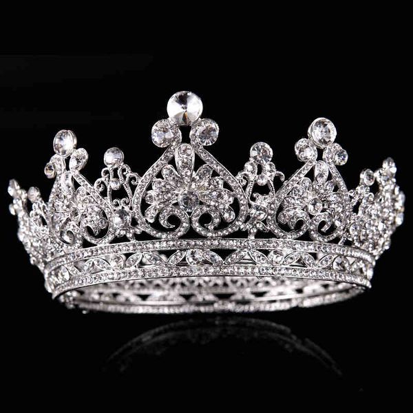 

wedding hair jewelry accessories bridal silver full circle rhinestone crown princess dress european, Slivery;golden
