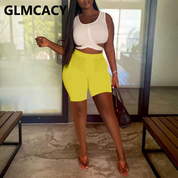 

two piece colorblock suits sleeveless crop & slim shorts set 210702, White