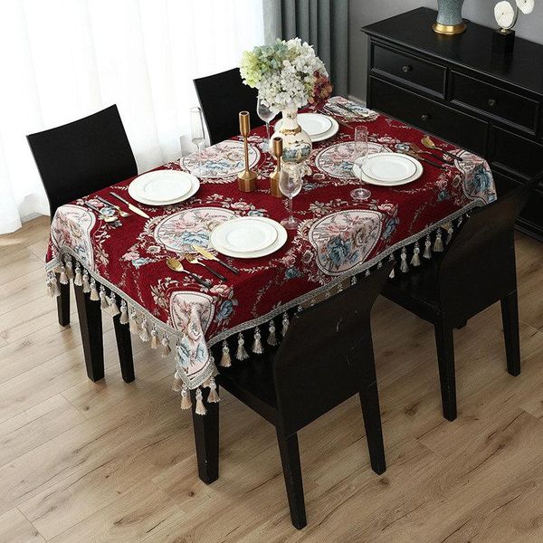 

europe tassels chenille tablecloth rectangular square home party vintage floral kitchen dining table cover yarn-dyed jacquard cloth
