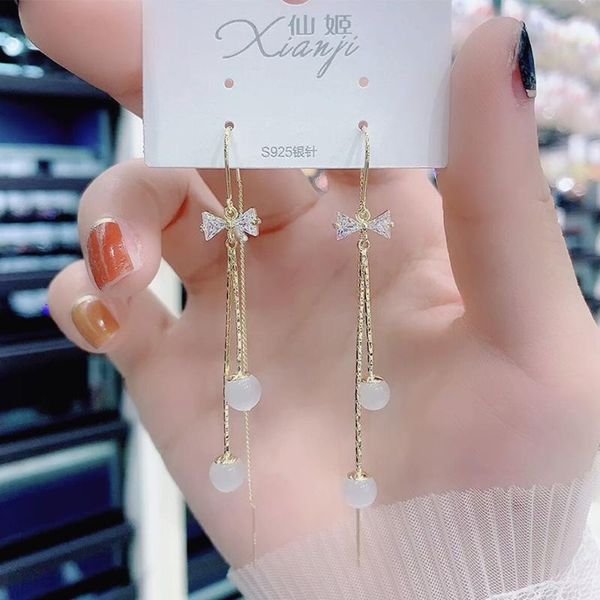 

dangle & chandelier opal tassel female ear line 2021 trend fashion simple bow women jewelry unusual earrings exquisite stud, Silver