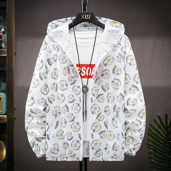 

jackets summer daisy print clothing casual sun protection men's loose and light quality sunscreen jacket mq3q, Black;brown