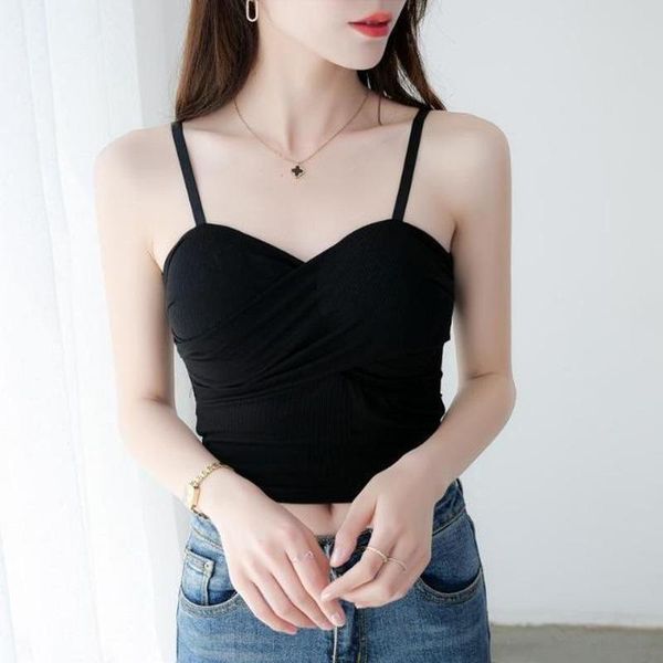 

summer women tank 2021 fashion solid color v-neck sling bra vest crop wrap chest satin underwear cami lingerie yoga outfit