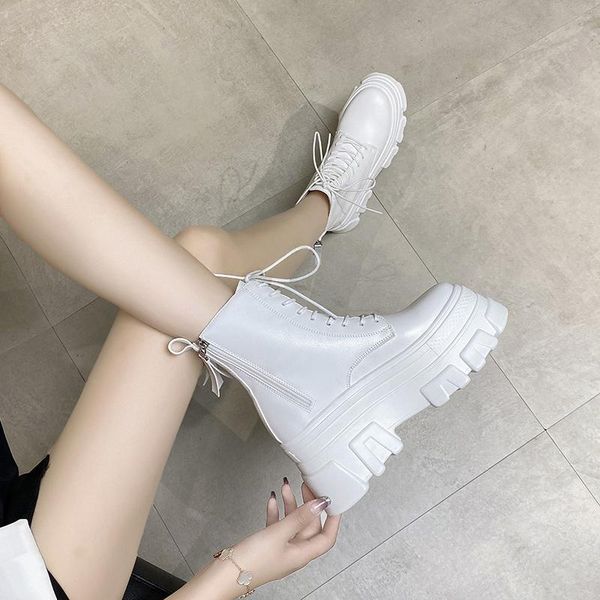 

boots high platform ankle women chunky shoes korean style thick sole short black white botas mujer