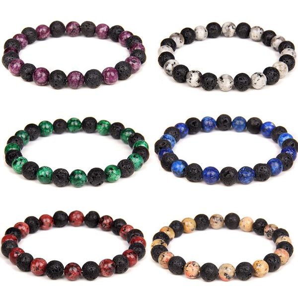 

beaded, strands natural volcanic stone bracelet black lava men bracelets 8mm chakra balance jade beads stretch women jewelry gifts