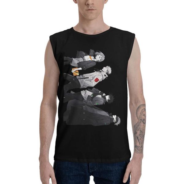 

men' tank jujutsu kaisen anime full team bodybuilding muscle men gyms fitness workout sleeveless male clothing vest, White;black