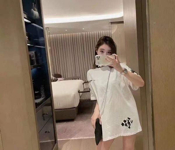 

crosin fashion brand kelxin 21 summer new women's double cross + leather label splicing short sleeve t-shirt, brand 0swd, White