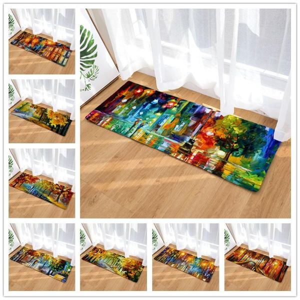 

bath mats flannel long floor mat door heat transfer street view oil painting kitchen bathroom water-absorbing non-slip carpet