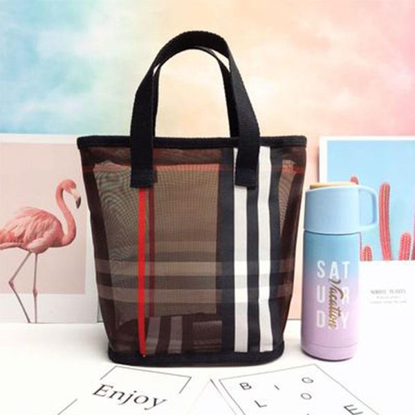 

cosmetic bags & cases fashion plaid purse transparent bucket beach bag handbag designer mesh wash tote makeup pouch for women s