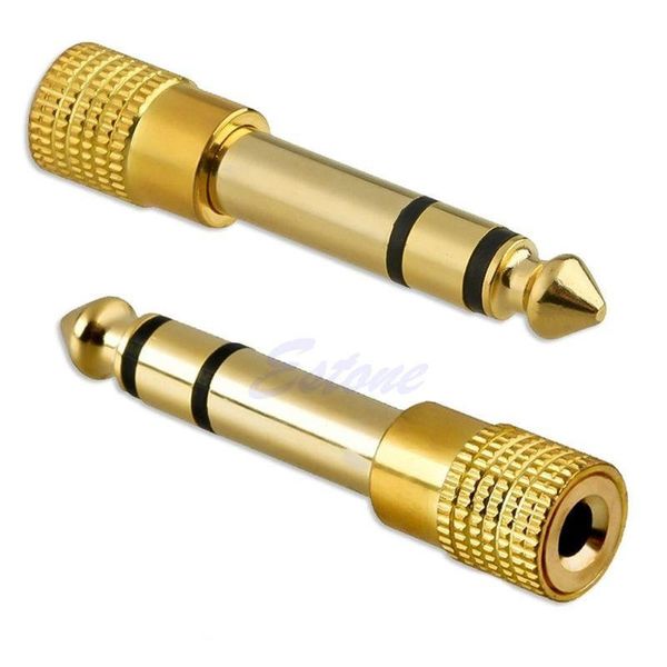 

smart power plugs gold audio female 6.3mm 1/4\" male to 3.5mm 1/8\" stereo plug adapter converter b85b