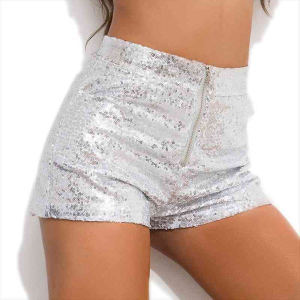 

silver high waisted sequin women short o-ring zip front bodycon with pockets rave bottoms festival clothing booty, White;black