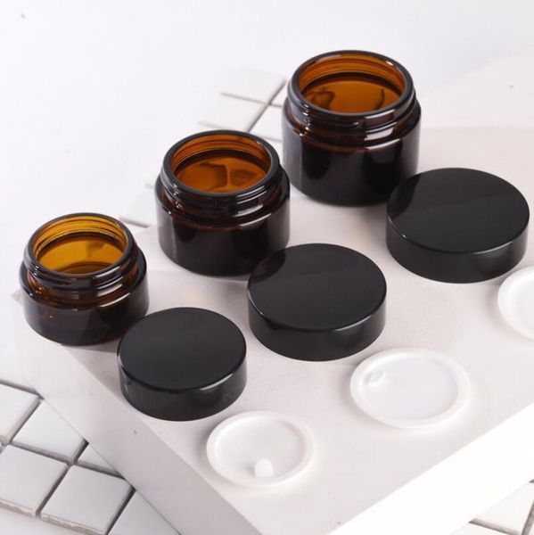 

storage bottles & jars 20g 30g 50g amber glass jar pot cosmetic eye cream bottle container makeup tool with black lid lx3996