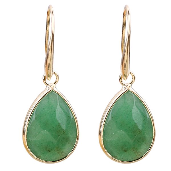 

drop shaped green aventurine copper edge earrings dangle chandelier, Silver