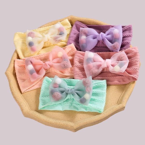 

hair accessories pompom style cable knit baby nylon headband for borns girl bows children hairbands kawaii girls, Slivery;white