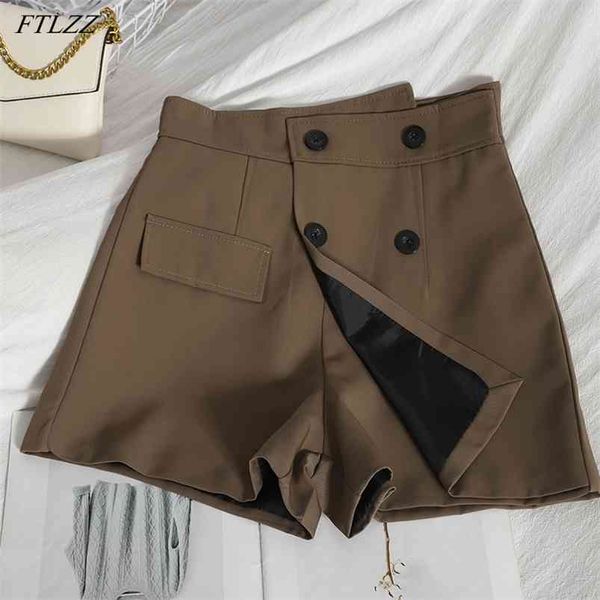 

summer arrival women knee length loose pants office lady casual solid double breasted high waist wide leg 210430, Black;white