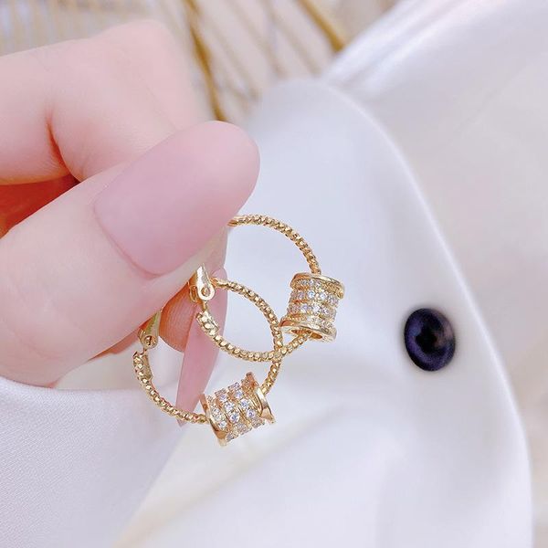 

hoop & huggie 14k real gold plated exquisite zircon simple round earrings korean design jewelry elegant women's wedding accessories, Golden;silver
