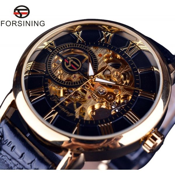 

forsing popular men's fashion waterproof hollow out mechanical watch, Slivery;brown