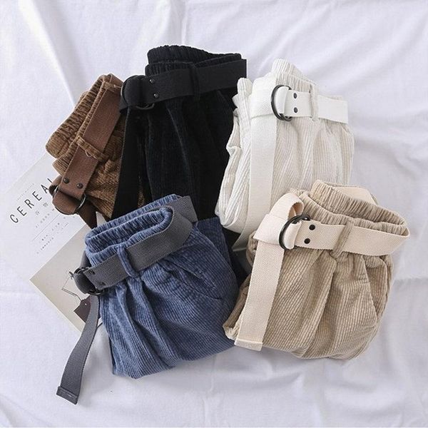 

women's pants & capris autumn winter corduroy women with belt loose casual harem pantalon femme sweatpants trousers c5721, Black;white