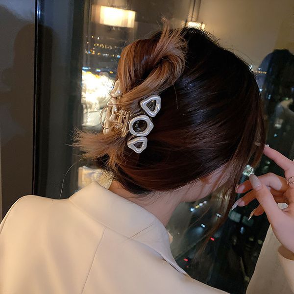 

fashion fashion simple geometric gripping shark clip headdress chain hairpin net red temperament design sense hairpin girl, Golden;silver