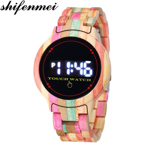 Shifenmei Orologio in legno Top Touch Screen da uomo a LED Orologi digitali da uomo Orologio da polso in legno Orologio da polso maschile Relogio Masculino