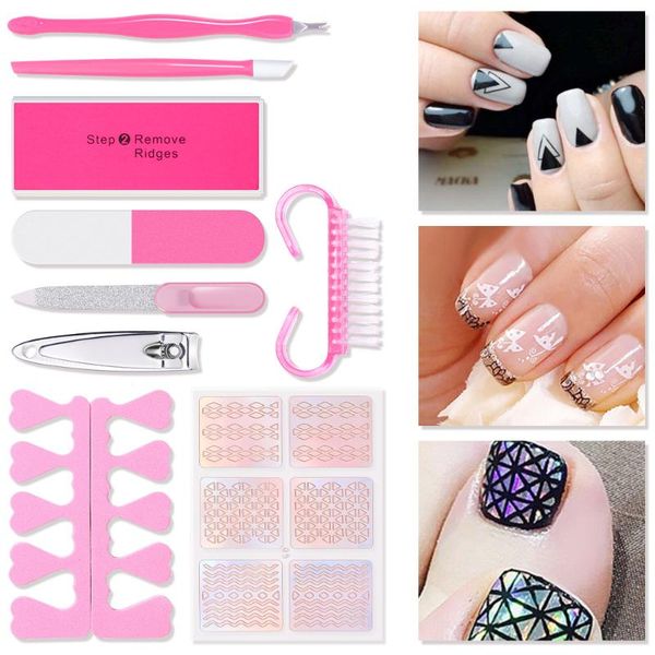 

9pcs basic nail art tools clippers manicure polishing rubbing strip sticker set professional beauty sets kits