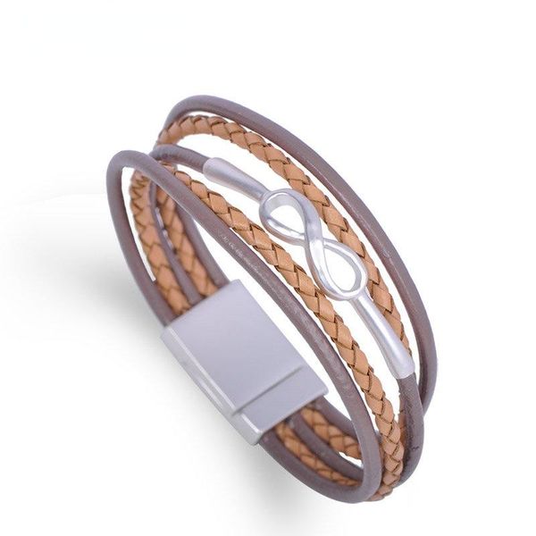 

bangle madrry fashion multi-layer brown leather bracelet magnet buckle jewelry for women men party daily hands decoration ornaments, Black