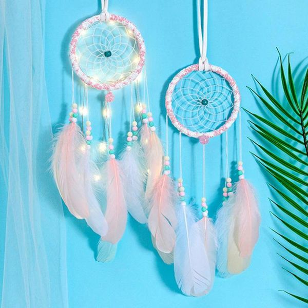 

decorative objects & figurines dream catcher with led light feather pendant hanging art for friends creative hollow wind chimes wall decor c
