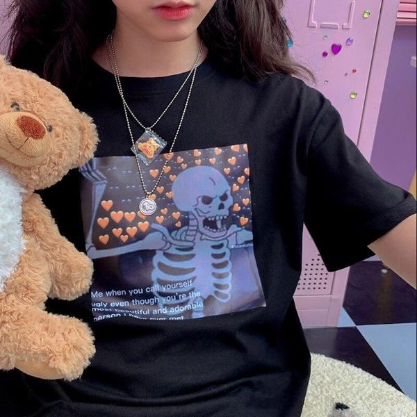 

women's t-shirt beautiful girl punk t-shirt chic wind black e-sports print short sleeve hip hop vintage clothes shirt ewah, White