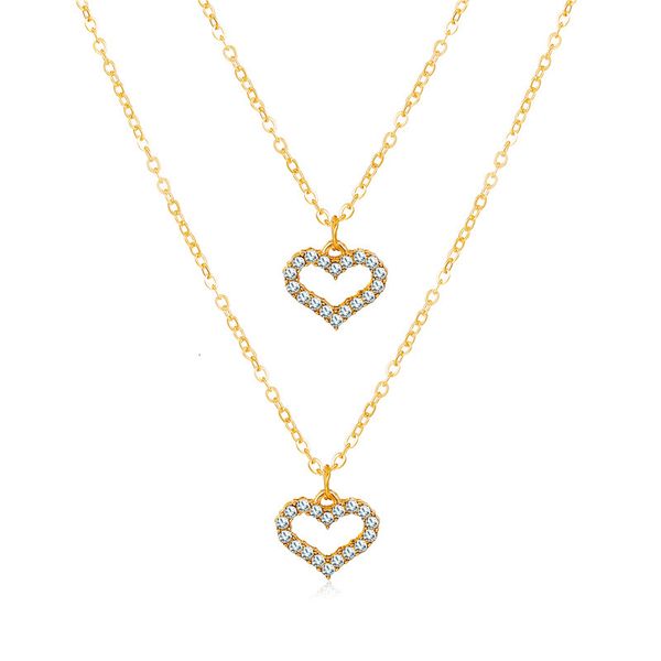

52414 simple temperament necklace women's gold diamond love double necklaces, Silver