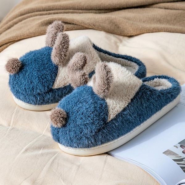 

slippers women cotton winter lovely home indoor non-slip couples shoes warm floor ladies plush cartoon men bedroom shoe, Black